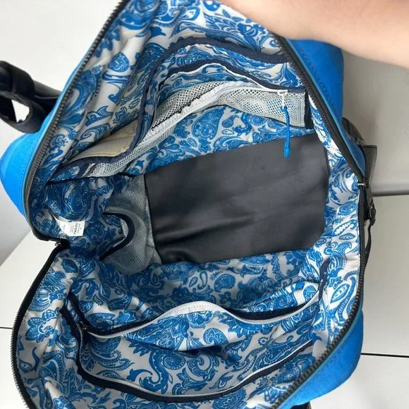 Lululemon Black Blue Happy Hatha Hour Bag Blue Paisley Interior Exterior Pockets - Picture 14 of 16